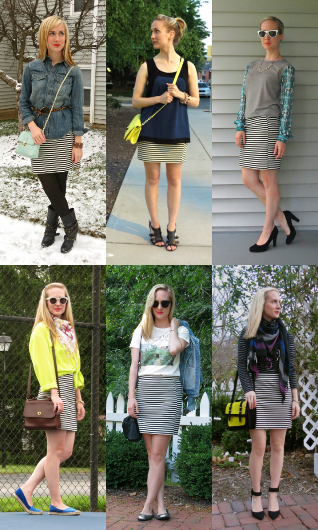 striped skirt, striped mini skirt, outfit with striped skirt, one skirt many ways